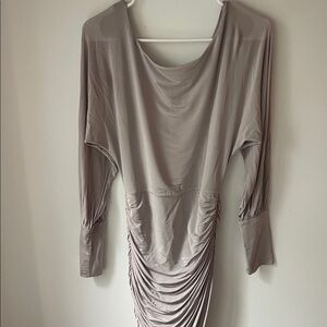 Elegant Taupe Ruched BEBE Dress